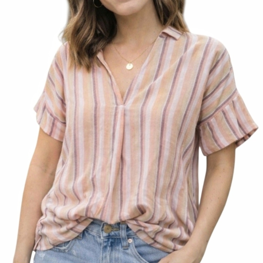 Madewell Cotton Button-Back Rainbow Stripe Top Size Small | Pastel Striped S